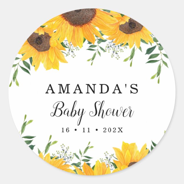 Sunflower Baby Shower Sticker (Front)
