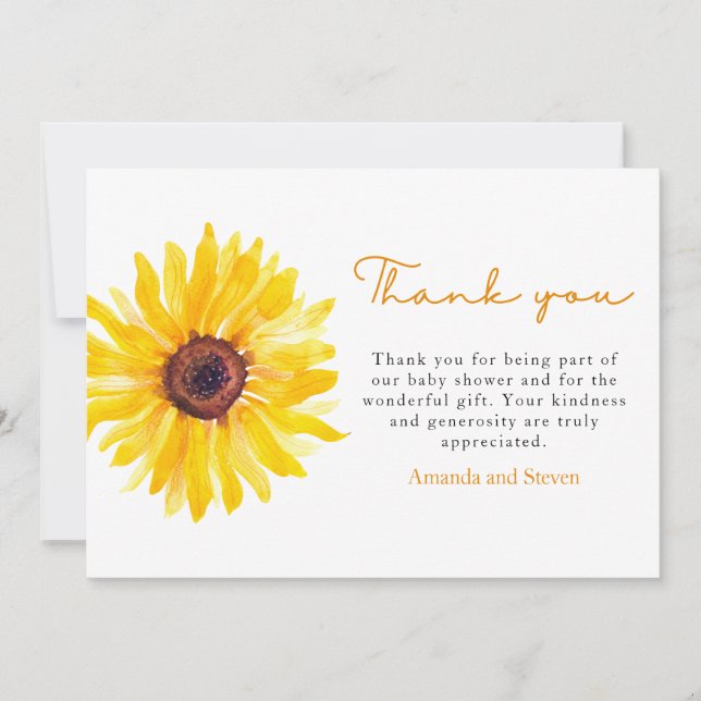 Sunflower Baby Shower Thank You Card (Front)