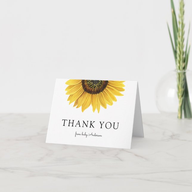 Sunflower Baby Shower Thank You Note Card (Front)