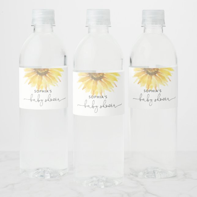 Sunflower baby shower water bottle label (Bottles)