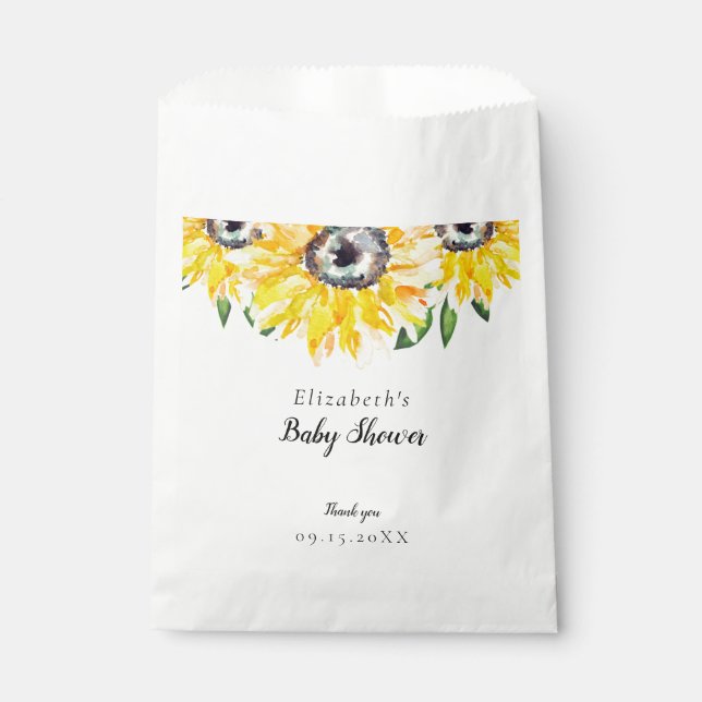 Sunflower Baby Shower Watercolor Floral Favour Bag (Front)