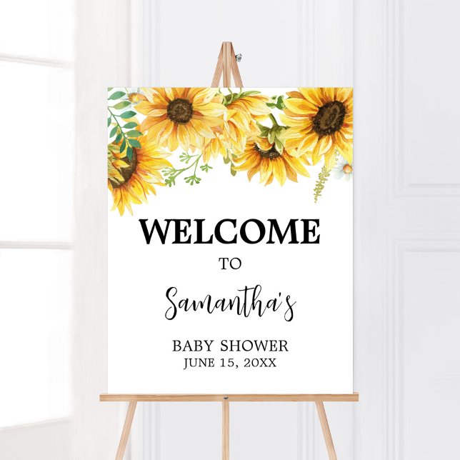 Sunflower Baby Shower Welcome Poster (Sunflower Girl Baby Shower Welcome Sign)