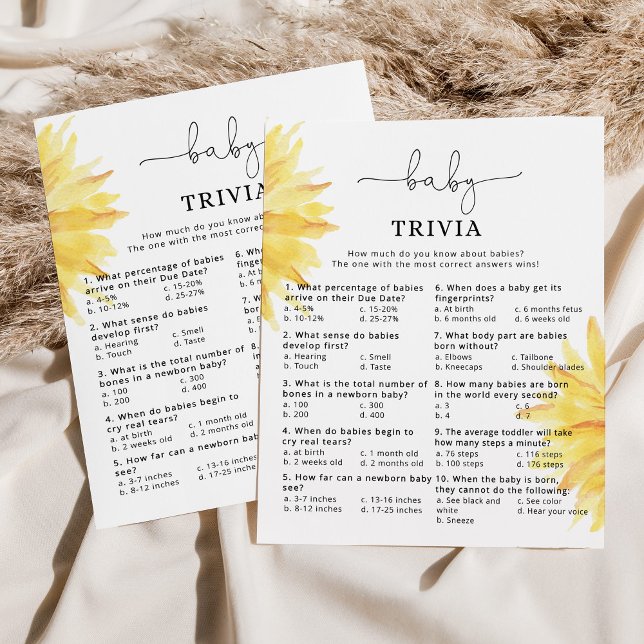 Sunflower Baby trivia baby shower game (Creator Uploaded)