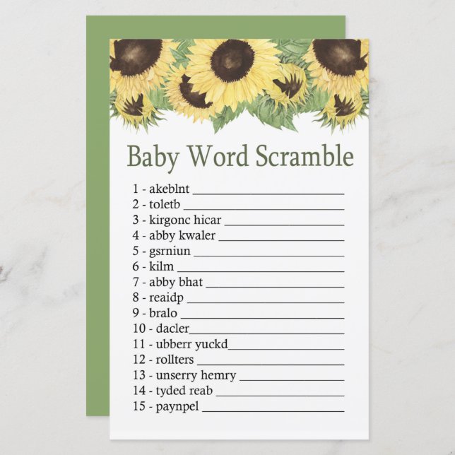 Sunflower Baby word scramble game (Front/Back)