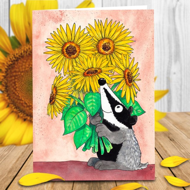 Sunflower Badger greeting card by Nicole Janes (Creator Uploaded)