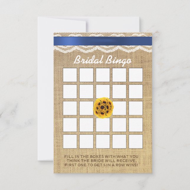 Sunflower Ball Lace & Burlap Bridal Shower Bingo (Front)