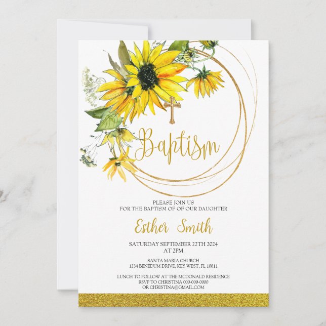 Sunflower Baptism Invitation (Front)