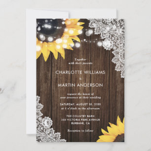 Sunflower Barn Wood Floral Lace Elegant Wedding Invitation