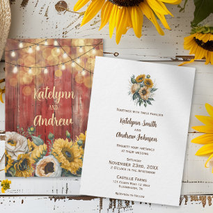 Sunflower Barn Wood String Lights Rustic Wedding Invitation