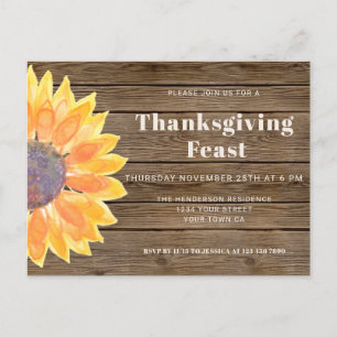 Sunflower Barn Wood Thanksgiving Dinner Invitation Postcard