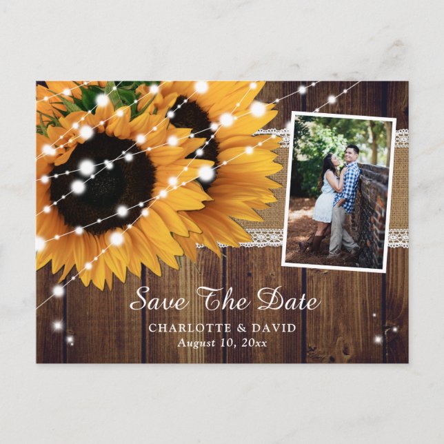 Sunflower Barn Wood Wedding Photo Save The Date Announcement Postcard (Front)