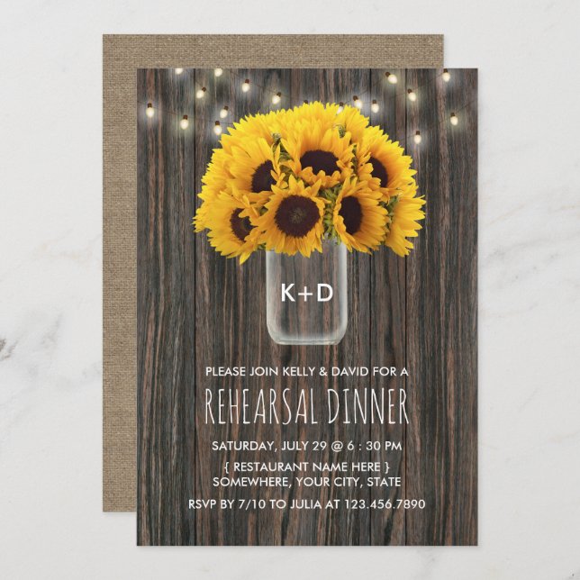 Sunflower Barn Wood Wedding Rehearsal Dinner Invitation (Front/Back)