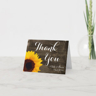 Sunflower Barn Wood Wedding Thank You Cards