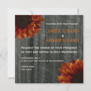 Sunflower & Barnwood Fall Wedding Invitation