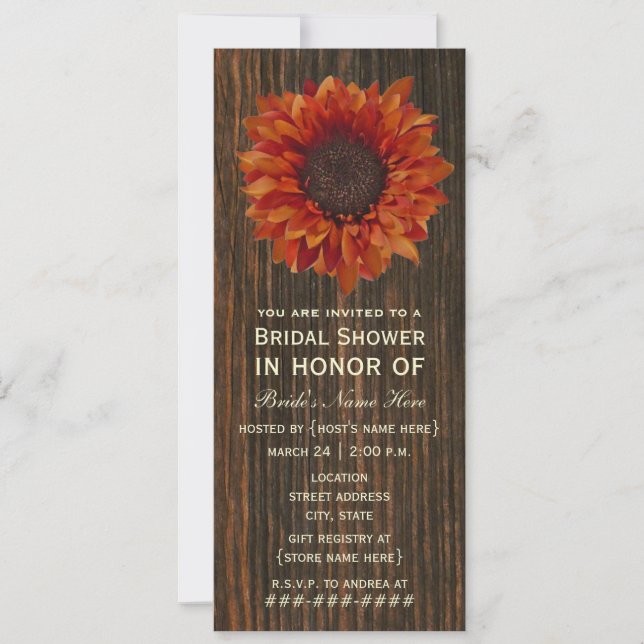 Sunflower & Barnwood Rustic Bridal Shower Invite (Front)