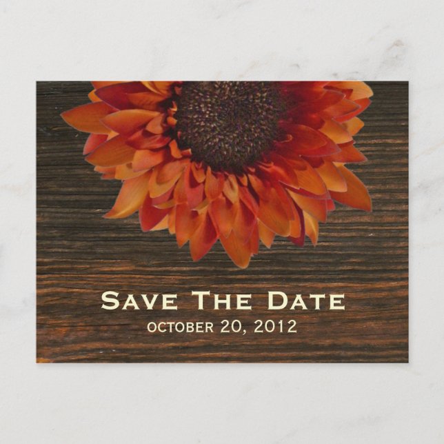Sunflower & Barnwood Save The Date Postcard (Front)