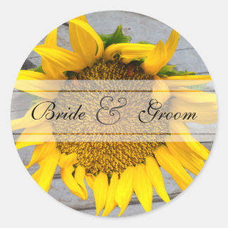 Sunflower Barnwood wedding Classic Round Sticker
