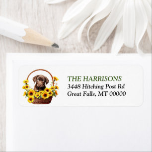 Sunflower Basket Chocolate Lab Retriever Puppy Return Address Label