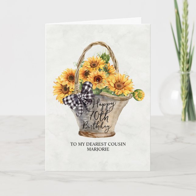 Sunflower Basket Cousin 70th Birthday Card (Front)