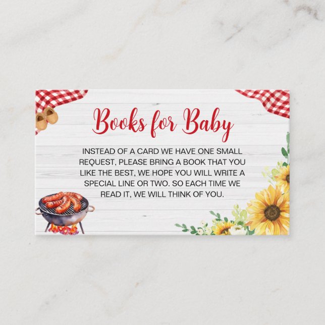 Sunflower BBQ Baby Shower Books for Baby Enclosure Card (Front)