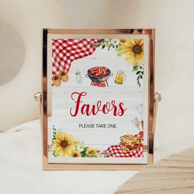 Sunflower BBQ Baby Shower Favours Poster (Backyard Picnic Baby Shower Favors Sign)