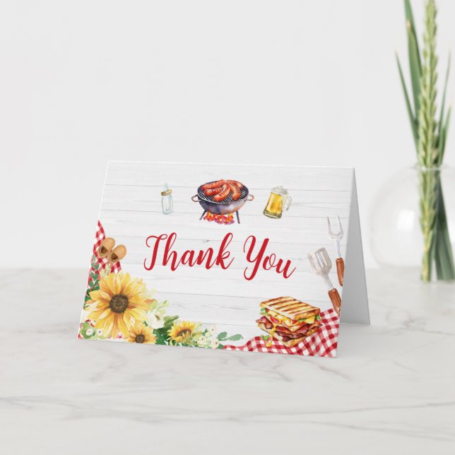 Sunflower BBQ Baby Shower  Thank You Card (Front)