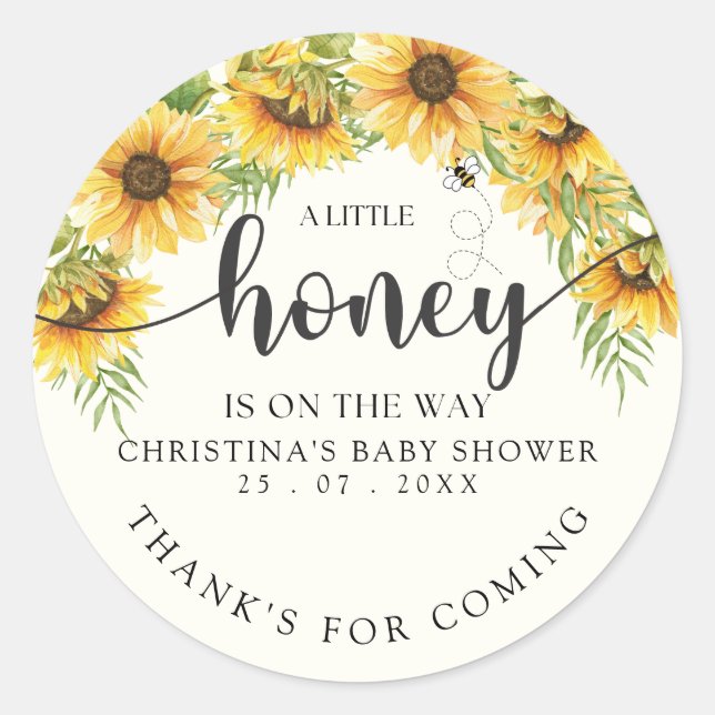 Sunflower Bee Baby Shower Gender Neutral Classic Round Sticker (Front)