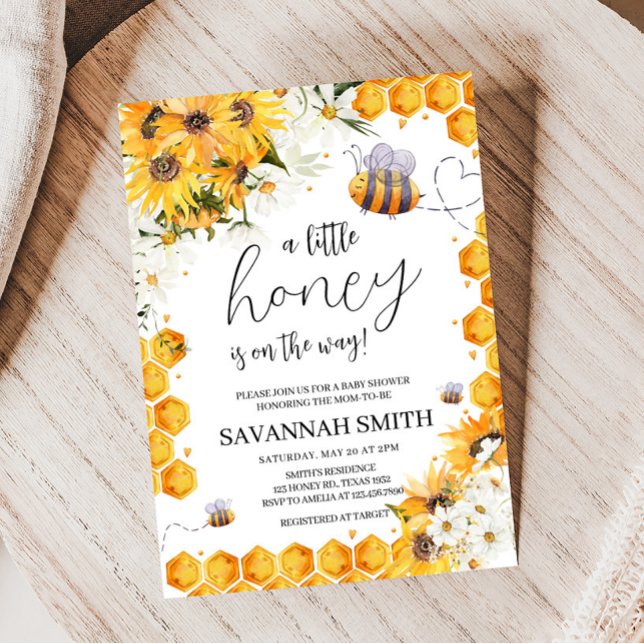 Sunflower Bee Baby Shower  Invitation (Honey Bee Gender Neutral Baby Shower Invitation)