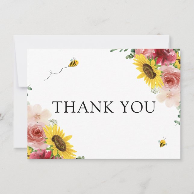 Sunflower Bee Baby Shower Thank You (Front)