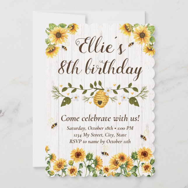 Sunflower & Bee Birthday Invitation (Front)