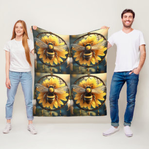Sunflower Bee Dreamcatcher, Medium Fleece Blanket