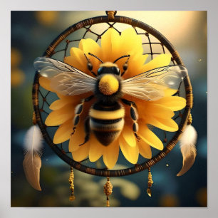 Sunflower Bee Dreamcatcher,  Poster