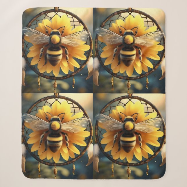 Sunflower Bee Dreamcatcher,  Sherpa Blanket (Front)