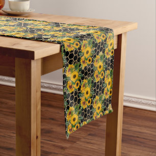 Sunflower Bee Hive Honeycomb Golden Long Table Runner