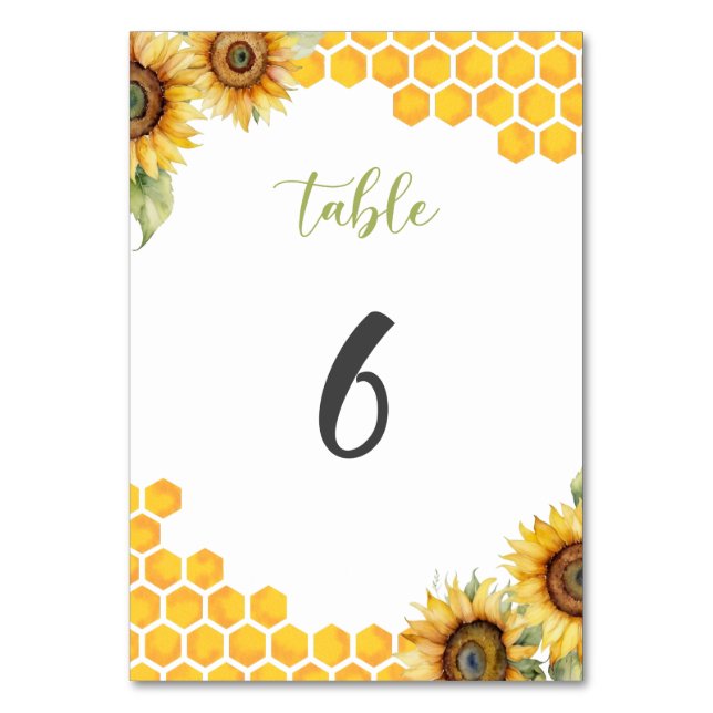 Sunflower Bee Honey Baby Shower Table Number (Front)