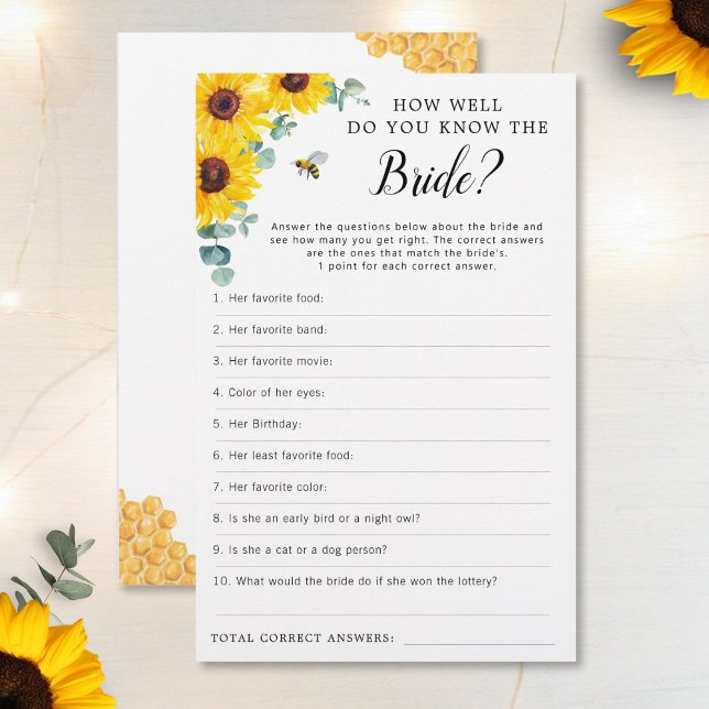 Sunflower Bee Honeycomb Bridal Shower Game (Creator Uploaded)