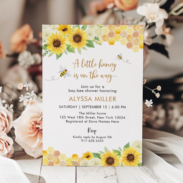 Sunflower Bee Little Honey Baby Shower Invitation (Creator Uploaded)