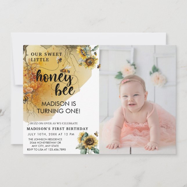 Sunflower Bee | Photo Birthday Invitation (Front)