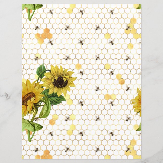 Sunflower Bee Scrapbook Paper Sheet (Front)