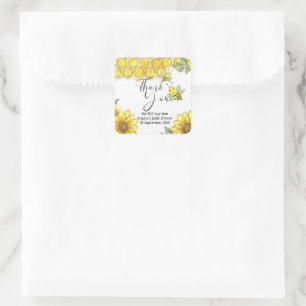 Sunflower Bee Thank You for bee-ing here Square Sticker