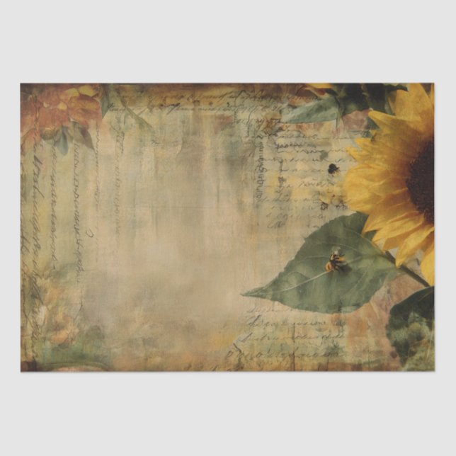 Sunflower Bees Vintage Ephemera Decoupage Junk  Tissue Paper (Front)