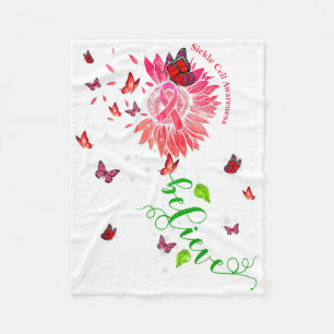 Sunflower Believe Burgundy Ribbon Sickle Cell Awar Fleece Blanket