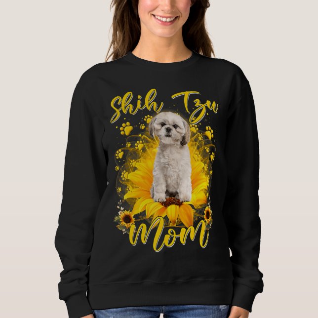 Sunflower Best Dog Mum Ever Funny Shih Tzu Dog Sweatshirt (Front)