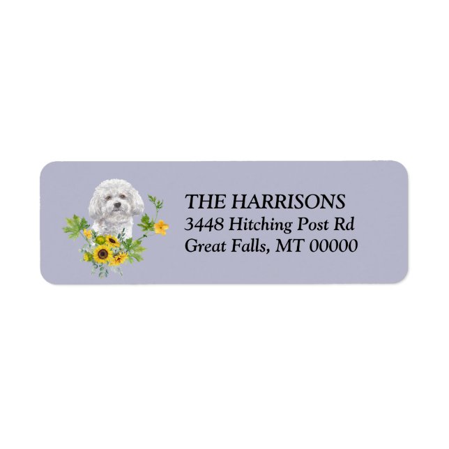 Sunflower Bichon Frise Return Address Label (Front)
