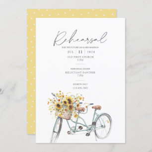 Sunflower Bicycle Watercolor Wedding Rehearsal Invitation