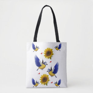 Sunflower bird tote bag