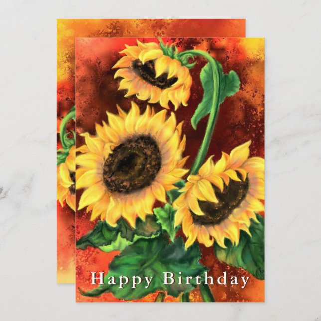 Sunflower Birthday Card Painting (Front/Back)