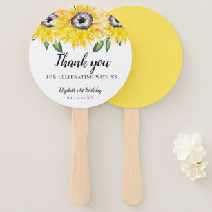 Sunflower Birthday First One Watercolor Floral 1st Hand Fan