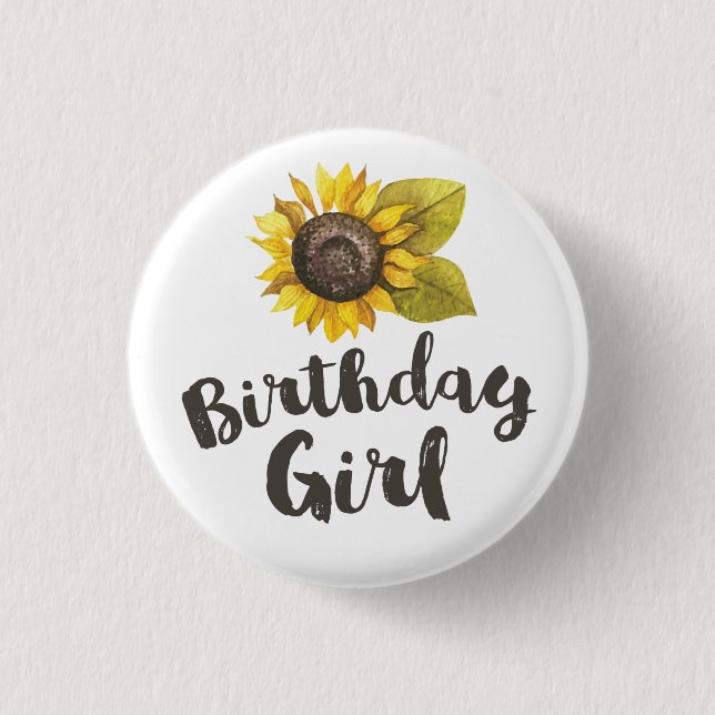 Sunflower Birthday Girl Button (Front)