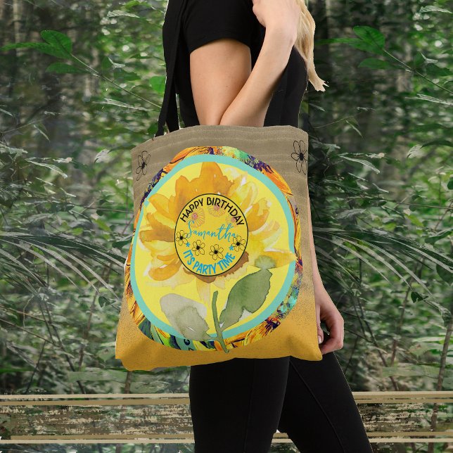 Sunflower  Birthday Girl Yellow Black  Tote Bag (Sunflower Birthday Girl Yellow Black Tote Bag)